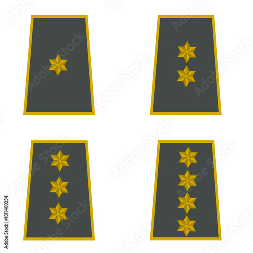 Galon de passant d'épaule de l'armée de terre belge : officier généraux - général de brigade, général-major, lieutenant général, général