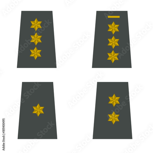 Galon de passant d'épaule de l'armée de terre belge : officier subalterne ,  sous-lieutenant, lieutenant, capitaine, capitaine-commandant