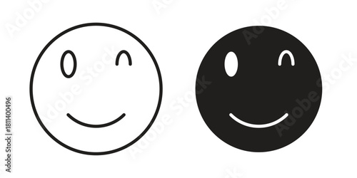 Smile wink icons of black colored in various styles