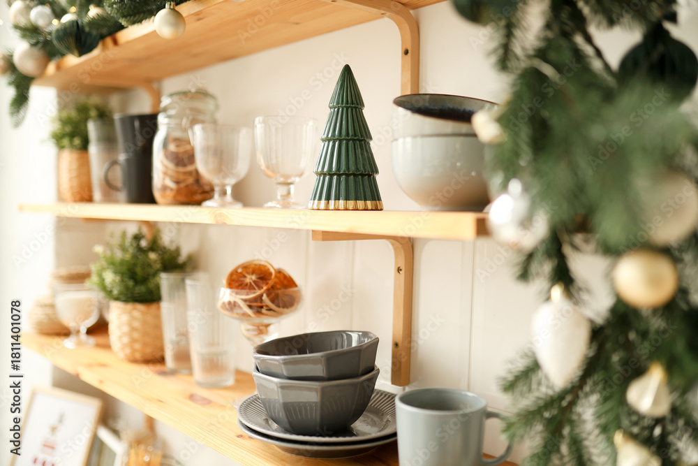 Naklejka premium Christmas white interior. Living room in loft.