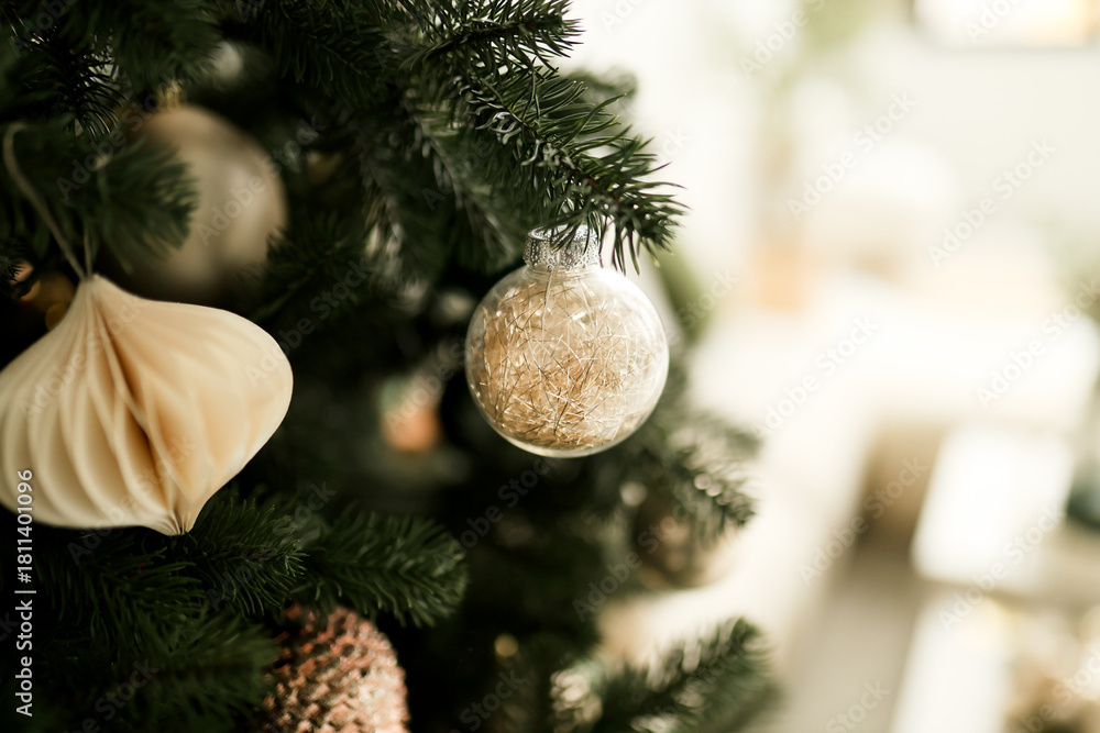 Naklejka premium Christmas white interior. Living room in loft.