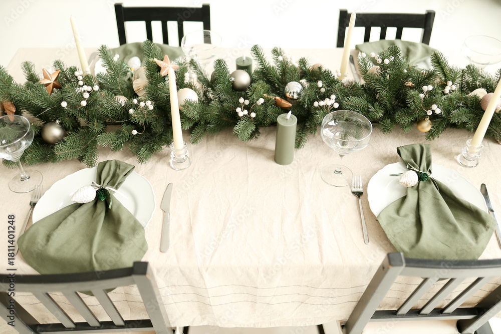 Naklejka premium Christmas white interior. Living room in loft.