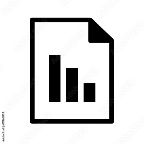 Document icon displaying a descending bar graph with a folded corner on a white background icon