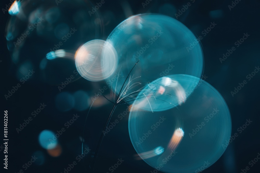 Naklejka premium Abstract light painting design with bubble circles in dark background
