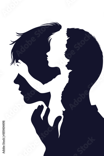 A symbolic illustration showing layered silhouettes and an inner child reaching out, representing healing, trauma, emotional growth, memory, and the connection between past and present self.