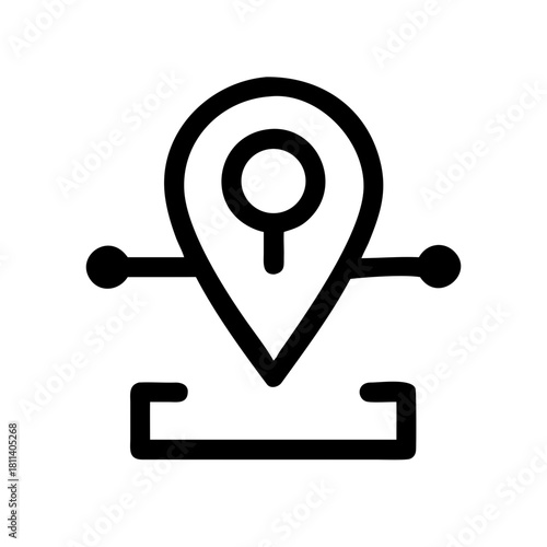 Outline icon of a location pin with connected nodes and a base representing a geographical position