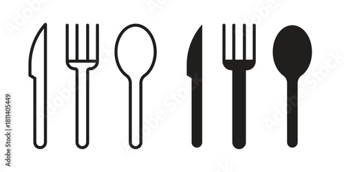 Utensils icons of black colored in various styles