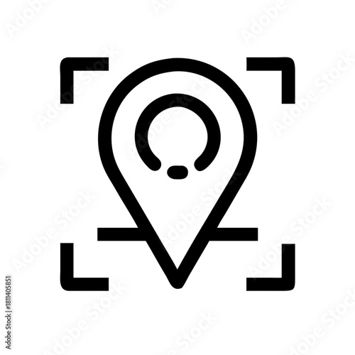 A location pin inside a square frame with cut corners indicating a specific geographic position point
