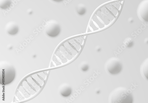 White dna structure and bubbles abstract white soft focus background 3D rendering	