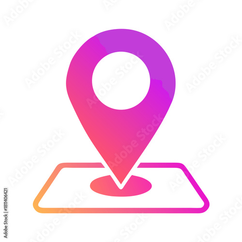 Gradient location pin on a map with purple and pink colors indicating a specific geographic point