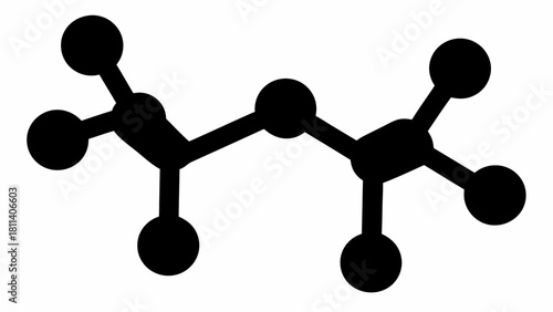 Black molecular structure with connected circles and lines on a white background is isolated