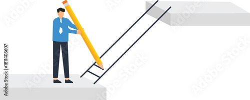 Businessman drawing ladder creative solution bridging gap creating opportunity career growth problem solving ambition strategy success concept
