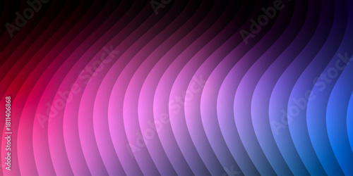 Neon ribbed fractal glass 3d background. Holographic vertical stripe pattern with vibrant purple blue yellow gradient. Abstract black bg, iridescent texture lines in radiant colors. 3D illustration