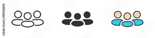 People group icon set. Avatar placeholder for web design.  Team group sign. Teamwork symbol. Leader person, crowd of people. User profile headshot avatar symbol. Line, glyph and flat style. Vector
