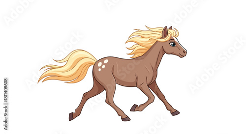 Cartoon Horse Running on White Background