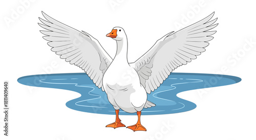 Cartoon Goose Spreading Wings Vector Illustration for Wildlife Nature and Animal Stock Photos