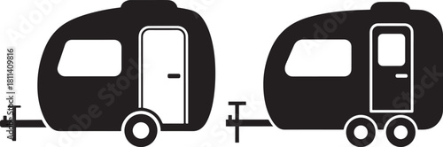 Two retro teardrop camper trailers side by side silhouette