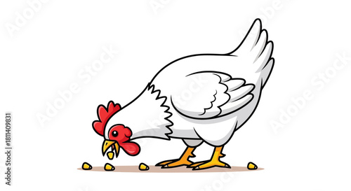 Cartoon Chicken Eating Corn Seeds Poultry Farm Animal Illustration
