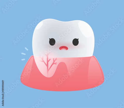 Tooth Cartoon Showing Root Pain and Sensitivity Symptom