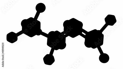 Illustration of a molecule structure with connected atoms and bonds in a black silhouette style view