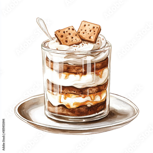 Layered Dessert in Glass Whipped Cream Brownie Cookies Sweet Treat.