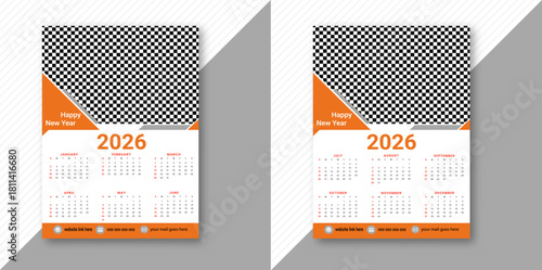 Modern 2026 calendar template with orange details business branding options and clear date layout Vector