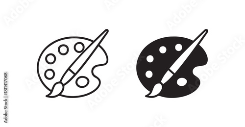 Art Palette and Paint Brush Icon Set (Outline & Filled)