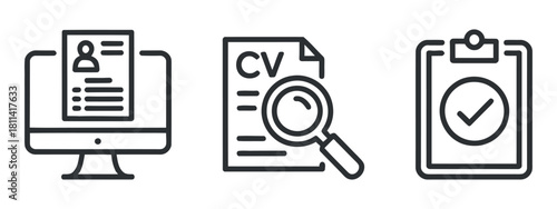Set of simple job search icons on transparent background