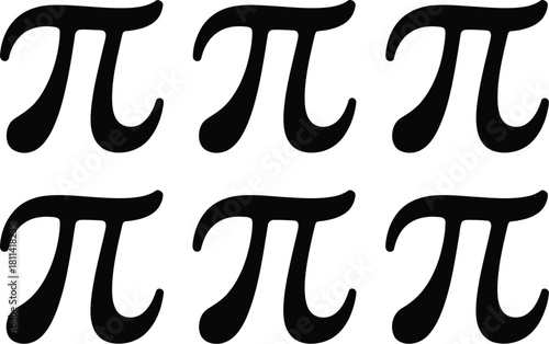 A simple graphic illustration featuring a repeating pattern of six identical black Pi symbols for mathematical and scientific concepts
