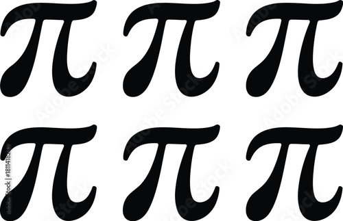 A graphic display featuring multiple instances of the iconic black Pi symbol, meticulously arranged on a pristine white canvas, illustrating concepts of mathematics, geometry, and academic pursuit