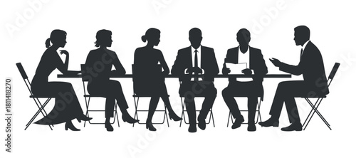 Silhouette of People Having Business Meeting at Table