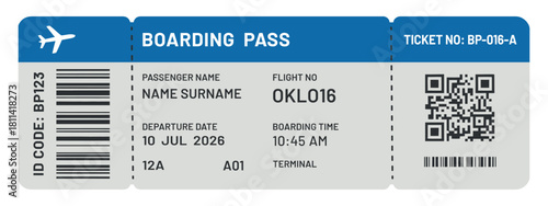 Boarding Pass Ticket for Airplane Travel with Flight Information
