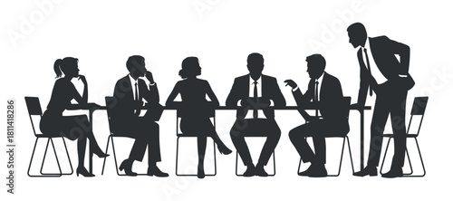 Silhouette of Team in Business Meeting with Leader Standing Up