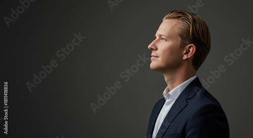 Professional Man in Suit Looking Upwards