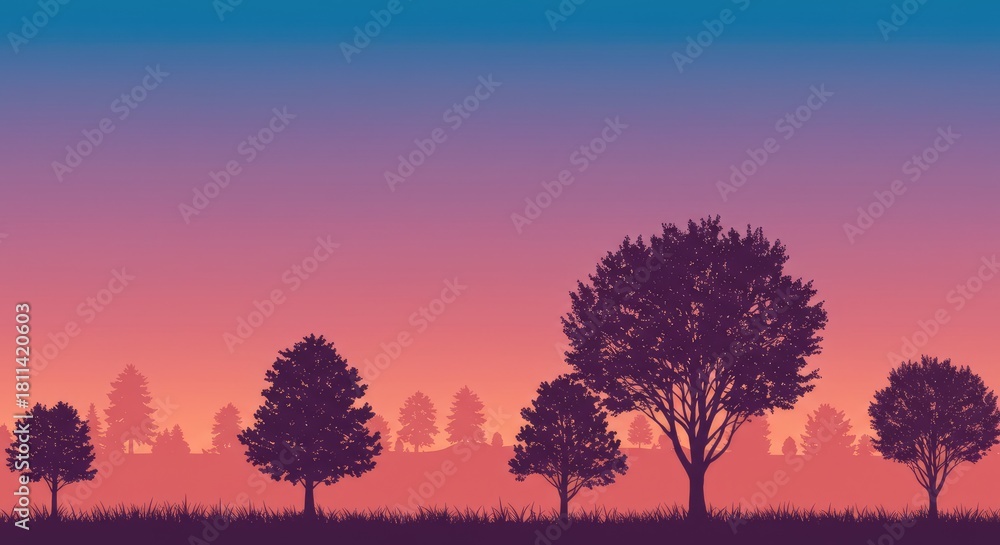 Fototapeta premium Silhouette Trees Against Gradient Sunset Sky