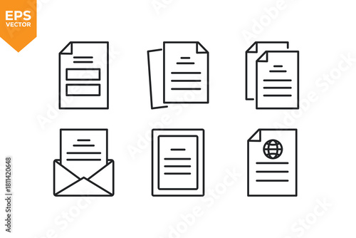 Set of line icons Document. Outline icons collection stock illustration stock illustration