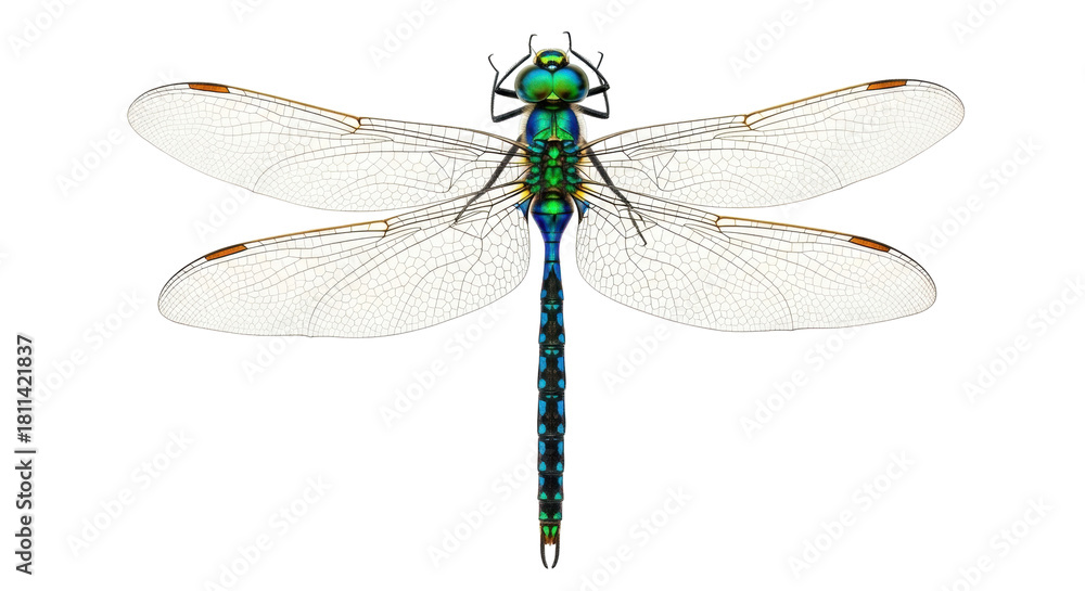 Φωτογραφία Isolated dragonfly illustration, vivid colors, shimmering insect, transparent wi