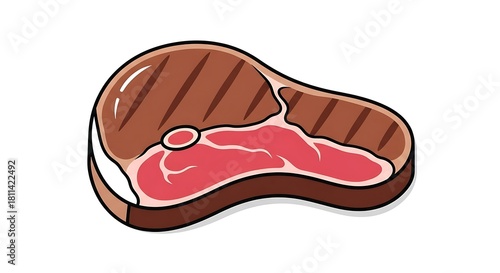 Cartoon grilled T-bone steak vector illustration isolated on white.