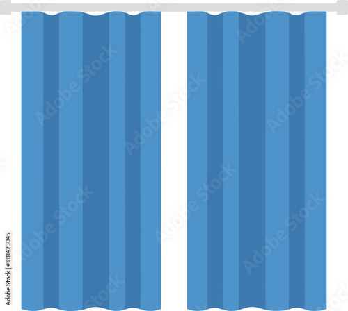 Flat Simple Blue Curtain Indoor Decoration Illustration Graphic Element