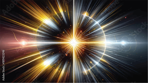 Abstract blue light burst explosion with glowing rays of bright energy shine like a supernova star flare in the universe