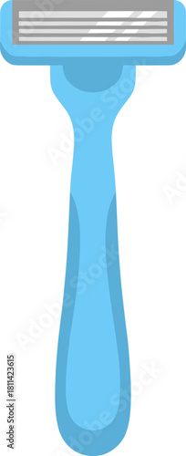 Simple Flat Design Light Blue Razor with Blades for Personal Hygiene