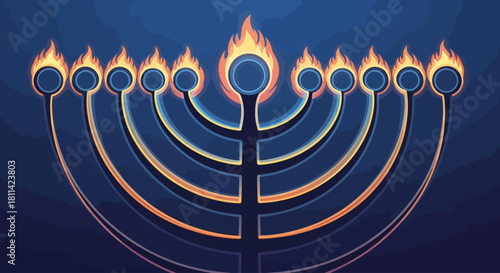 Cosmic Flame Rings Menorah Abstract Hanukkah Background