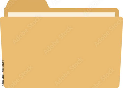 Simple Flat Design Yellow Open File Folder with Paper Sheets