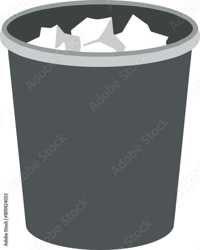 Simple Flat Design Paper Waste Bin Full of Crumpled Paper Trash