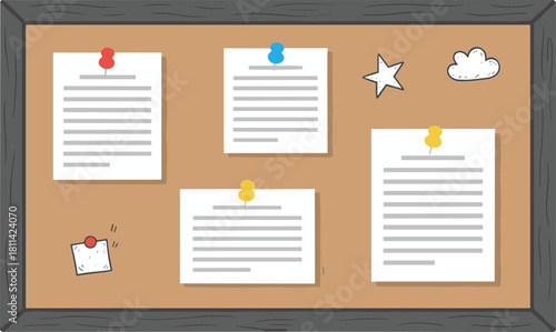 Simple Flat Design Bulletin Board with Paper Note and Pin
