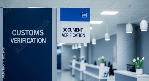 Customs Verification And Document Verification Signage At A Modern Airport Terminal
