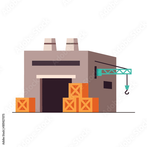 Industrial warehouse with loading dock and stacked cargo boxes ready for shipping