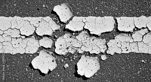 Decaying Road Marking Showing Signs Of Age And Physical Deterioration In Monochrome
