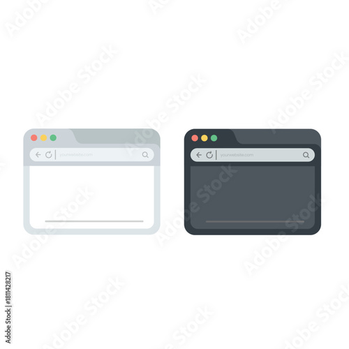Flat Vector Web Browser Window Mockup - Light and Dark Mode UI