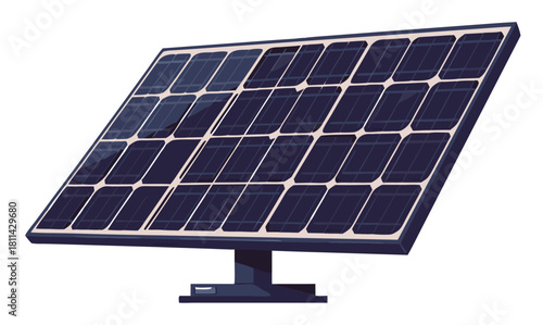 Solar photovoltaic panel standing alone clean energy technology device. Isolated transparent background ( include cut-out PNG file )